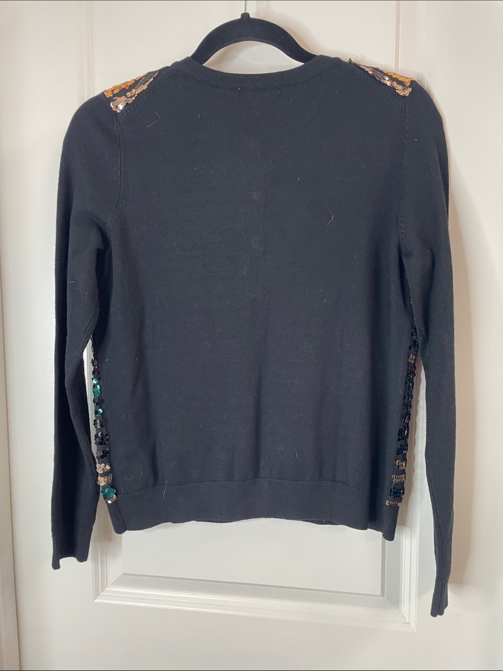 Charter Club Black Cardigan with Gold and Green Sequin Stripes - Picture 4 of 5